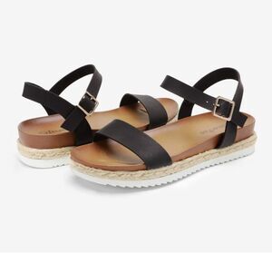 New 9.5 Dream Pairs Black PU Sunna Espadrille Casual Flatform Wedge Shoes Sandal